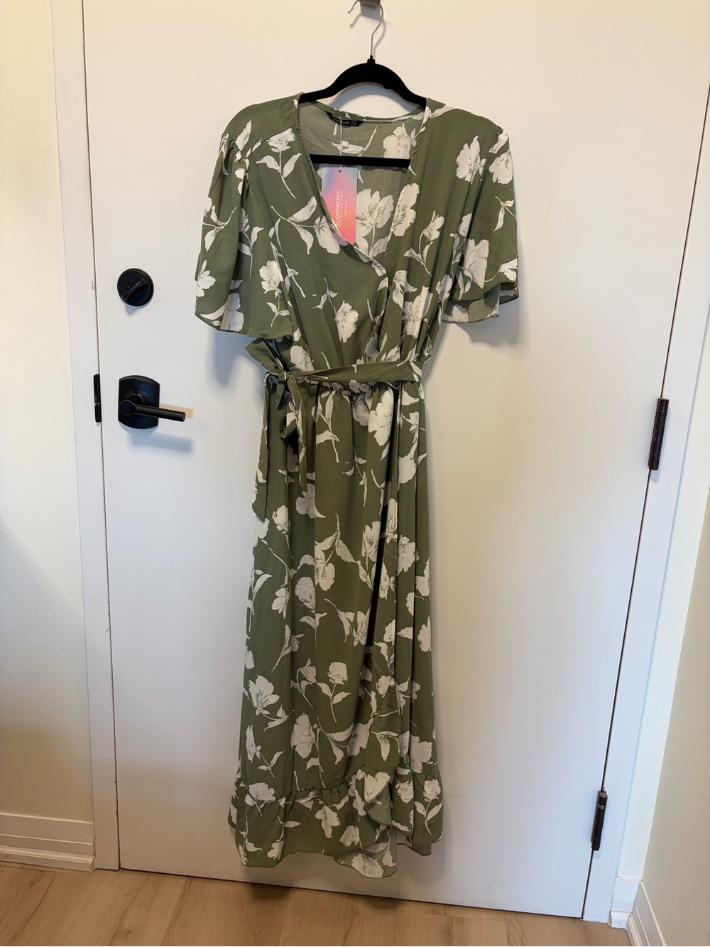 BloomChic Olive Green and White Floral Wrap Maxi Dress